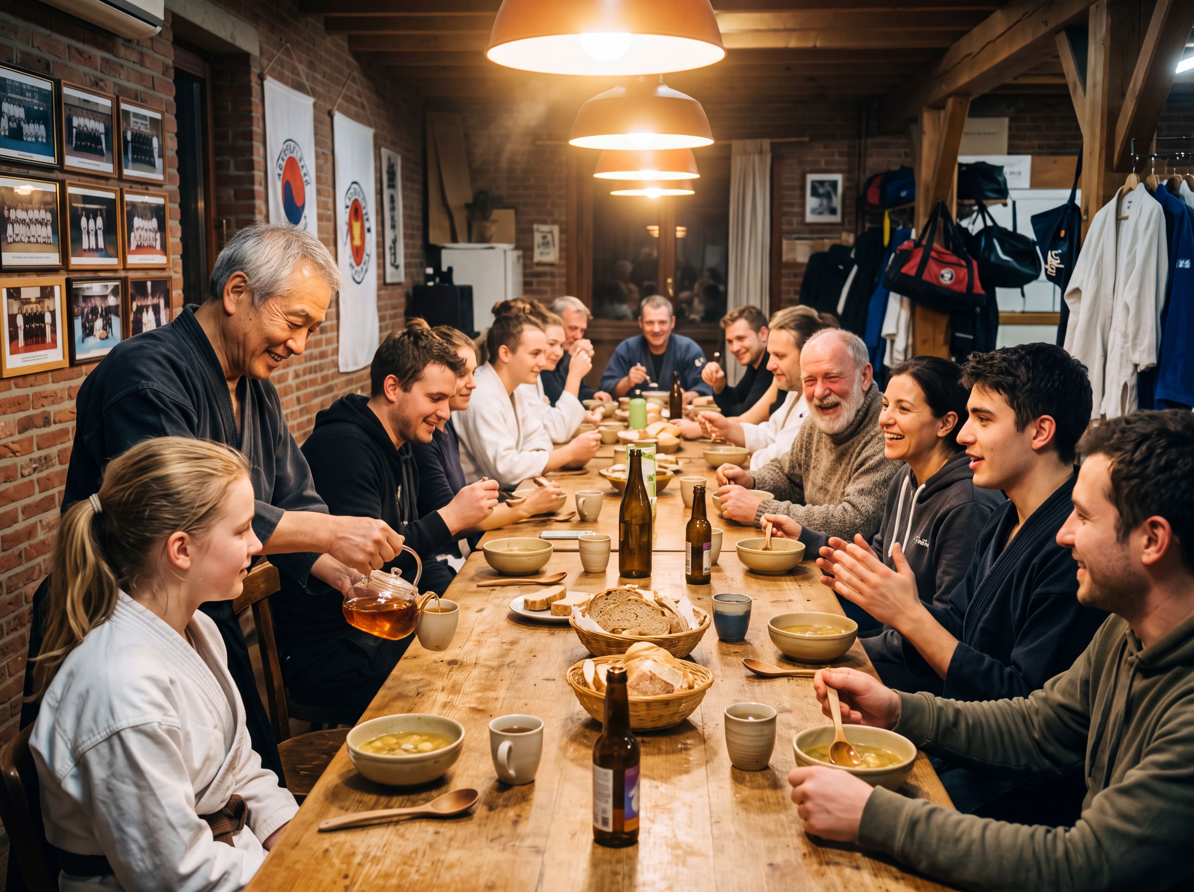 A long shared table after training, all generations together